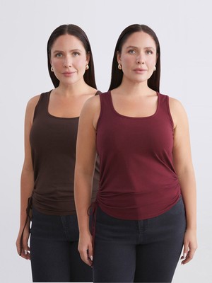 Lc Waikiki Yeni Sezon Büyük Beden Kare Yaka Büzgülü Kadın Atlet 2'li