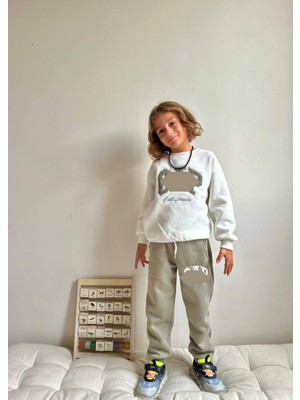 Sacro Kids Nakış Işlemeli Baskılı Şardonlu 3 Iplik Sweatshirt-Eşofman Altı Kışlık Erkek Çocuk Takım