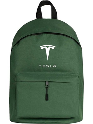 Zepplin Giyim Tesla Logo Text Sırt Çantası Yeşil Renk