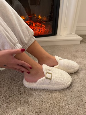 Power Kadın Sessiz Taban Yumuşak ve Hafif Kemerli Peluş Ev Terliği