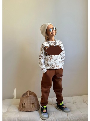 Sacro Kids Hayvan Figürlü Dijital Baskılı Şardonlu 3 Iplik Sweatshirt-Eşofman Altı Kışlık Erkek Çocuk Takım