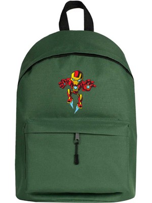 Zepplin Giyim Iron Man Cartoon Sırt Çantası Yeşil Renk