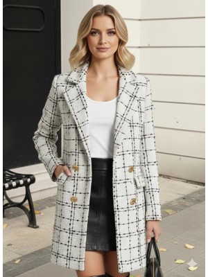 Kadın Uzun Kollu Yakalı Önden Düğmeli Dokuma Ceket