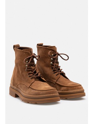 Adam Rujo Taba Rengi Bağcıklı Hiker Stili El Yapımı Hakiki Süet Deri Erkek Bot