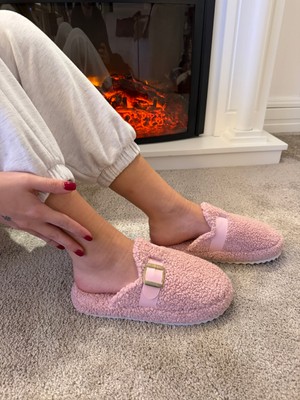 Power Kadın Sessiz Taban Yumuşak ve Hafif Kemerli Peluş Ev Terliği