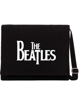 Zepplin Giyim The Beatles Logo Siyah Kanvas Postacı Çantası
