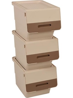 altabi Freebox 33 Litre Krem Kahve Organizer – Tekerlekli 3’lü Set Organizer