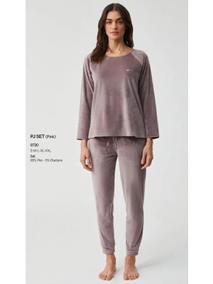 Penye Mood Uzun Kol Yumuşak Dokulu Kadın Kadife Pijama Takım 9730