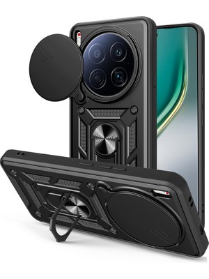 Zore Tecno Camon 40 Premier 5g Kılıf Magnetik Standlı Kamera Korumalı Tcmk Sürgülü Vega Kapak - Siyah