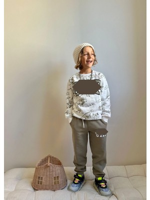 Sacro Kids Hayvan Figürlü Dijital Baskılı Şardonlu 3 Iplik Sweatshirt-Eşofman Altı Kışlık Erkek Çocuk Takım