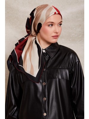 Siyah-Bordo Levidor Twill Ipek Eşarp 43