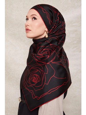 Siyah-Kırmızı Levidor Twill Ipek Eşarp 41