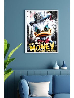 Hediye Metal Baskı Donald Duck Rich Money Tasarım Çerçeveli Metal Poster Tablo