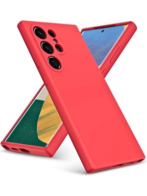 HANPORIUM Samsung Galaxy S21 Ultra Uyumlu Silikon Kılıf - Pastel Renk Tonu Kamera Korumalı Esnek Kapak - Kırmızı