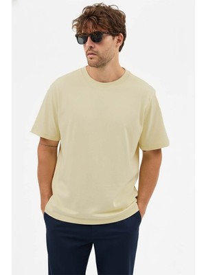 goffra Erkek Premium Kalite Yoğun Dokulu Pamuklu T-Shirt Açık Sarı M101-R0220-03
