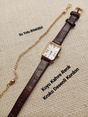Quartz Kadın Kol Saati Vintage  Gold Kasa- Oval Model- Koyu Kahve Renk Kordon TT0054