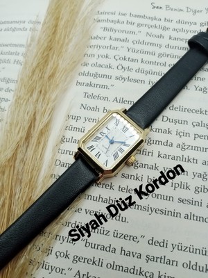 Quartz Kadın Kol Saati Vintage  Gold Kasa- Oval Model- Siyah Düz Kordon TT0054