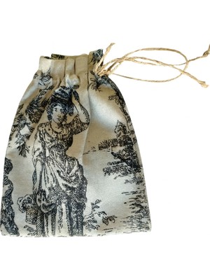 Buem Shop French Village Mini Kese 13X18 cm | Toile De Jouy Keten Jüt Ipli Büzgülü Kese