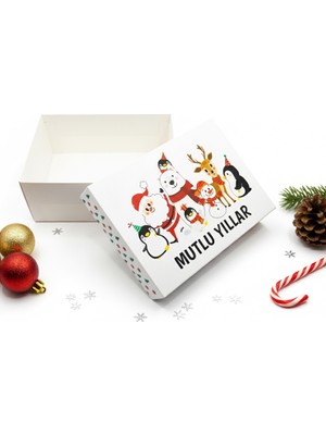 Repro Design Yılbaşı Temalı Özel Baskılı Hediye Kutusu 25X18X10 cm - Mutlu Yıllar Desenli Kutu 1 Adet