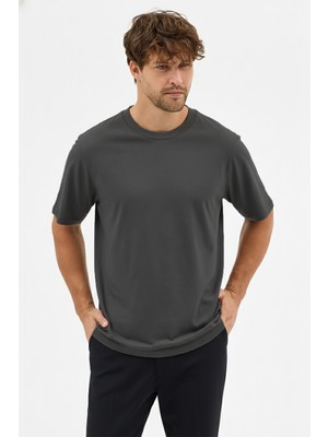 goffra Erkek Premium Kalite Yoğun Dokulu Pamuklu T-Shirt Koyu Gri M101-R0220-04