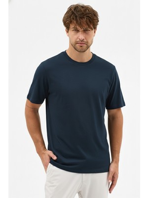 goffra Erkek Premium Kalite Yoğun Dokulu Pamuklu T-Shirt Lacivert M101-R0220-05
