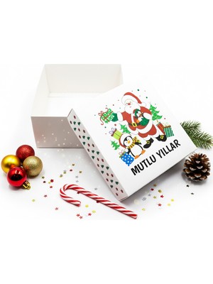 Repro Design Yılbaşı Temalı Özel Baskılı Hediye Kutusu 20X20X10 cm - Mutlu Yıllar Noel Baba Kutu 1 Adet