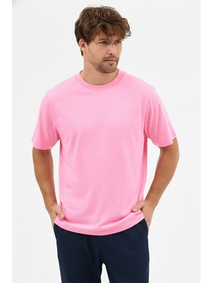 goffra Erkek Premium Kalite Yoğun Dokulu Pamuklu T-Shirt Pembe M101-R0220-06