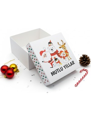 Repro Design Mutlu Yıllar Noel Baba ve Penguen Desenli Yılbaşı Hediye Kutusu 20X20X10 cm – 1 Adet