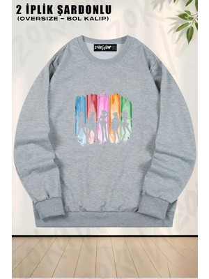 Unisex Sailor Moon Baskılı Oversize Bisiklet Yaka Sweatshirt