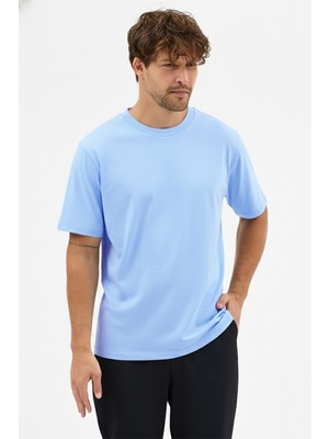 goffra Erkek Premium Kalite Yoğun Dokulu Pamuklu T-Shirt Açık Mavi M101-R0220-08