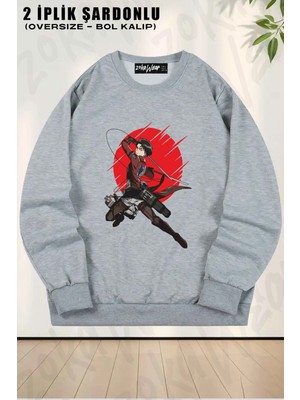 Unisex Levi Attack On Titan Baskılı Oversize Bisiklet Yaka Sweatshirt