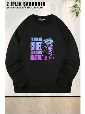 Unisex Attack On Titan Mikasa Ackerman Anime 2 Baskılı Oversize Bisiklet Yaka Sweatshirt