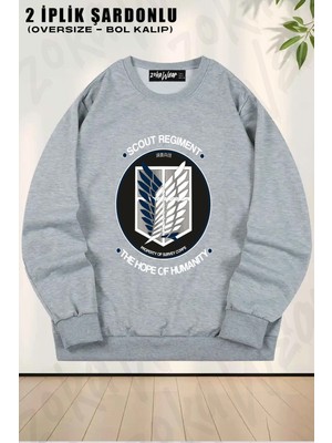 Unisex Attack On Titan Semboller Animee Baskılı Oversize Bisiklet Yaka Sweatshirt