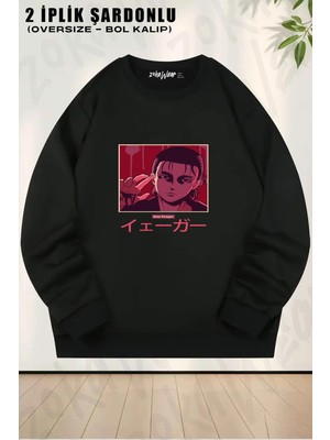Unisex Attack On Titan Eren Yeager Anime 5 Baskılı Oversize Bisiklet Yaka Sweatshirt