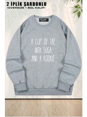 Unisex Bts Tae Suga Kookie Baskılı Oversize Bisiklet Yaka Sweatshirt