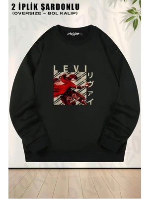 Unisex Attack On Titan Levi Ackerman Anime 6 Baskılı Oversize Bisiklet Yaka Sweatshirt