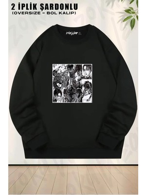 Unisex Attack On Titan Levi Ackerman Anime 3 Baskılı Oversize Bisiklet Yaka Sweatshirt