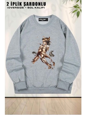 Unisex Attack On Titan V3 Baskılı Oversize Bisiklet Yaka Sweatshirt