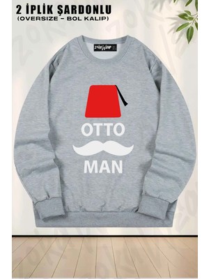 Unisex Osmanlı Ottoman Baskılı Oversize Bisiklet Yaka Sweatshirt