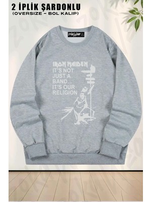 Unisex Iron Maiden Just Baskılı Oversize Bisiklet Yaka Sweatshirt