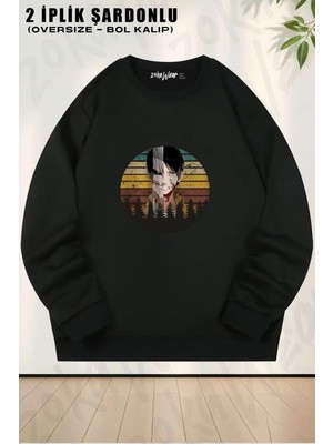 Unisex Attack On Titan Eren Yeager Retro Anime Baskılı Oversize Bisiklet Yaka Sweatshirt