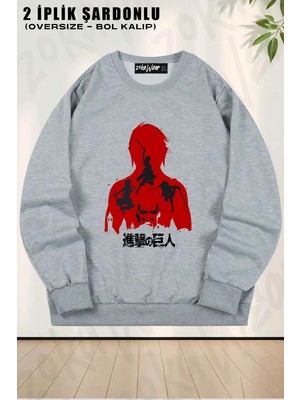 Unisex Attack On Titan Manga Anime Baskılı Oversize Bisiklet Yaka Sweatshirt