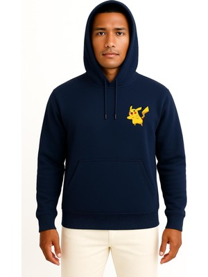 Bahriyeli Collection Kapüşonlu Pikachu Cep Baskılı Unisex Sweatshirt