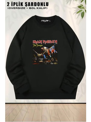 Unisex Trooper Iron Maiden Baskılı Oversize Bisiklet Yaka Sweatshirt