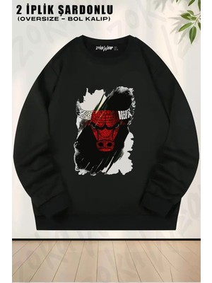 Unisex Chicago Bulls Özel Baskılı Oversize Bisiklet Yaka Sweatshirt