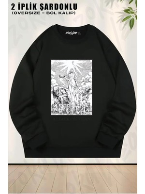 Unisex Attack On Titan Devlerin Yükselişi Anime Baskılı Oversize Bisiklet Yaka Sweatshirt