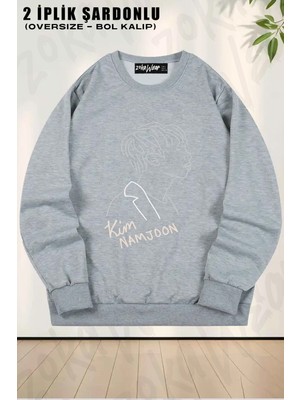 Unisex Bts Rm Kim Nam Joon Baskılı Oversize Bisiklet Yaka Sweatshirt