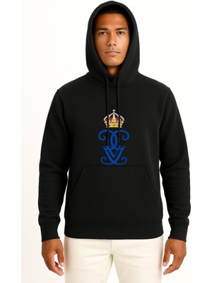 Bahriyeli Collection Kapüşonlu Isveçli Gustaf V Royal Cypher Monogram Monarch Göğüs Baskılı Unisex Sweatshirt
