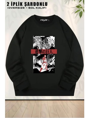 Unisex Attack On Titan Titanlar Baskılı Oversize Bisiklet Yaka Sweatshirt