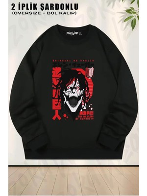Unisex Attack On Titan Eren Yeager 4 Baskılı Oversize Bisiklet Yaka Sweatshirt